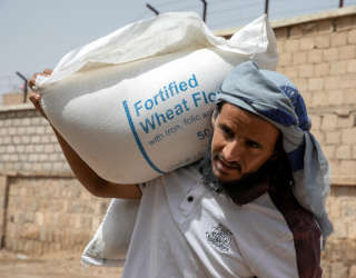 Khalid receives monthly general food assistance from WFP. Photo: WFP/Annabel Symington